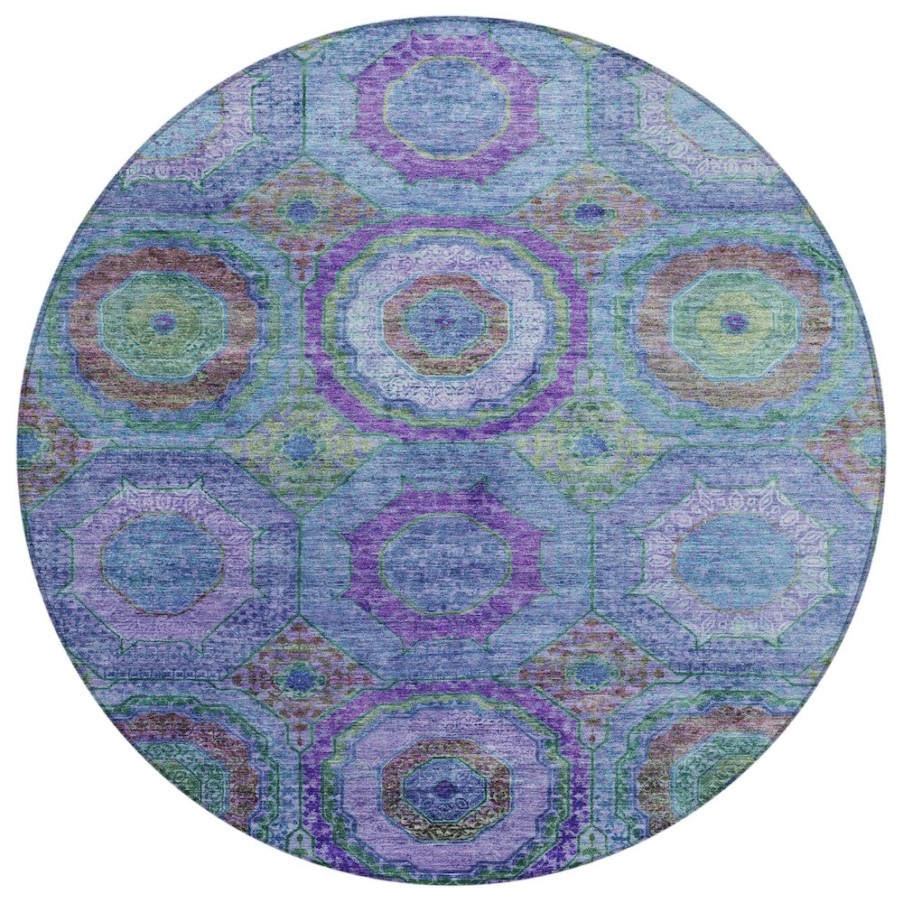 Machine Washable Indoor/Outdoor Chantille ACN2049 Blue 8 x 8 Round Rug