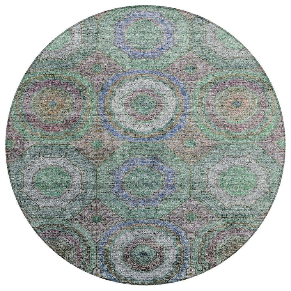 Machine Washable Indoor/Outdoor Chantille ACN2049 Green 8 x 8 Round Rug