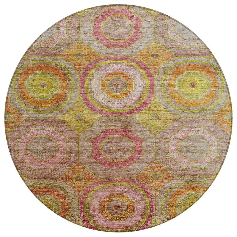 Machine Washable Indoor/Outdoor Chantille ACN2049 Orange 8 x 8 Round Rug