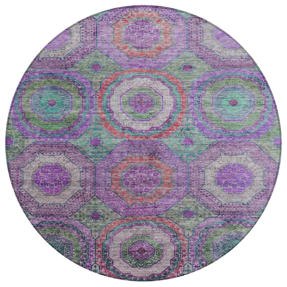 Machine Washable Indoor/Outdoor Chantille ACN2049 Purple 8 x 8 Round Rug