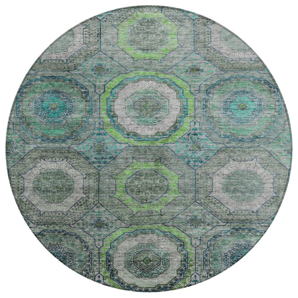 Machine Washable Indoor/Outdoor Chantille ACN2050 Teal 8 x 8 Round Rug