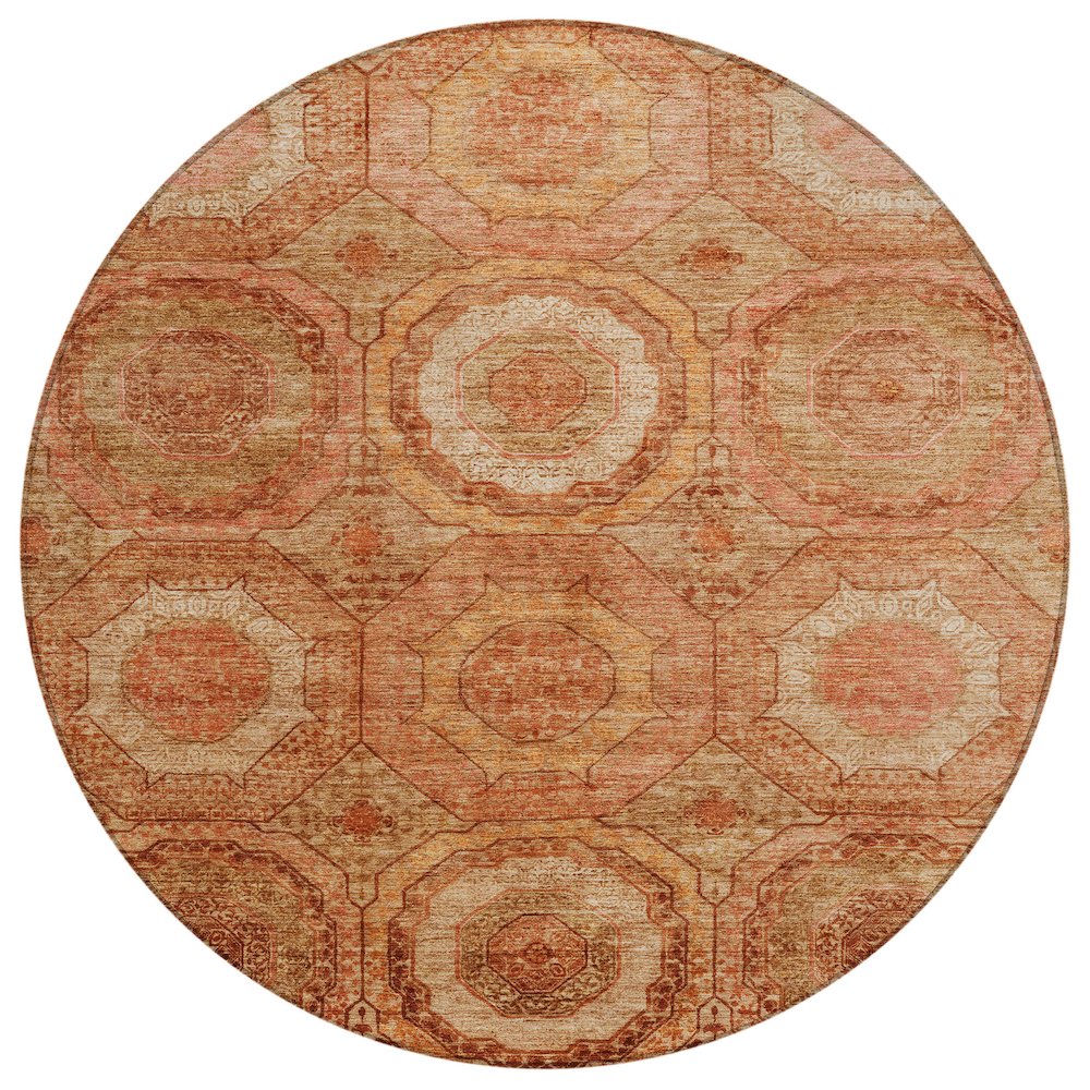 Machine Washable Indoor/Outdoor Chantille ACN2050 Terracotta 8 x 8 Round Rug