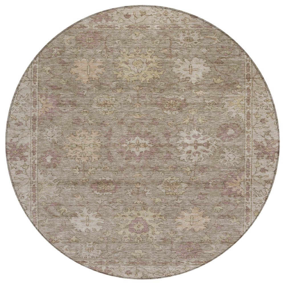 Machine Washable Indoor/Outdoor Chantille ACN2051 Khaki 8 x 8 Round Rug