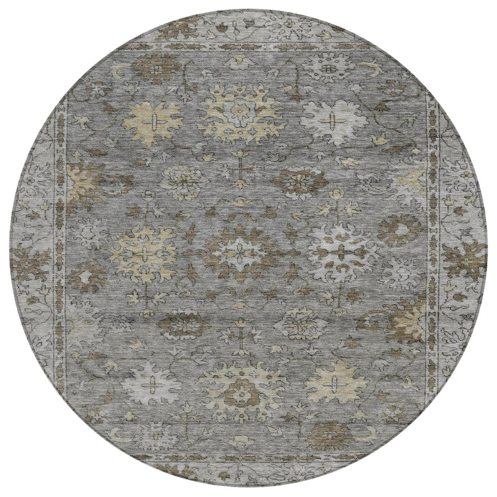 Machine Washable Indoor/Outdoor Chantille ACN2051 Pewter 8 x 8 Round Rug