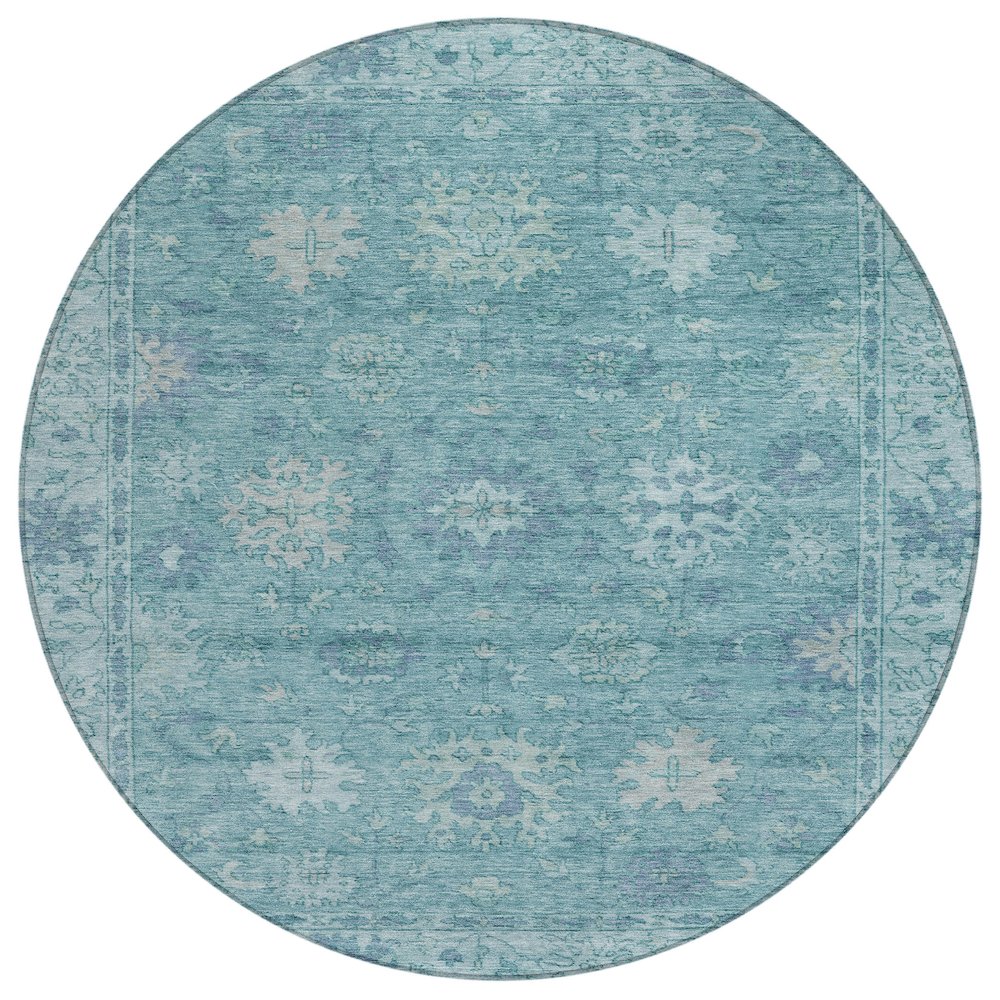 Machine Washable Indoor/Outdoor Chantille ACN2051 Teal 8 x 8 Round Rug