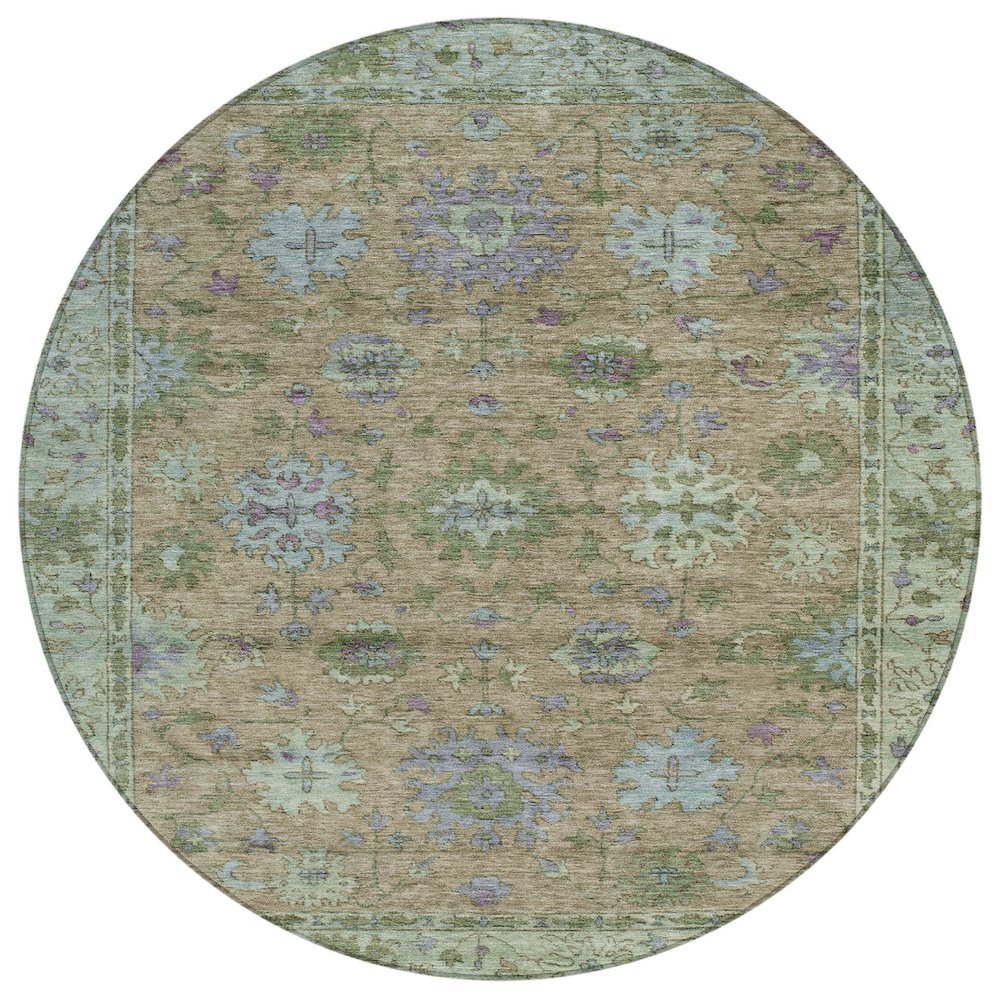 Machine Washable Indoor/Outdoor Chantille ACN2052 Brown 8 x 8 Round Rug