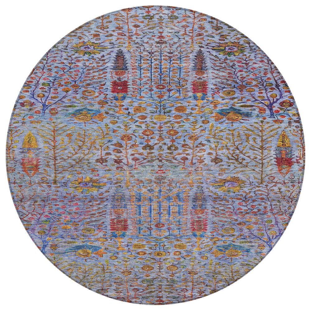 Machine Washable Indoor/Outdoor Chantille ACN2053 Blue 8 x 8 Round Rug