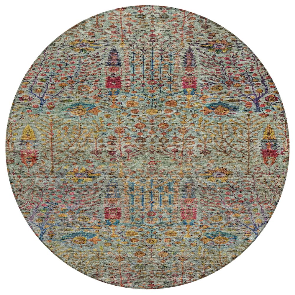 Machine Washable Indoor/Outdoor Chantille ACN2053 Green 8 x 8 Round Rug