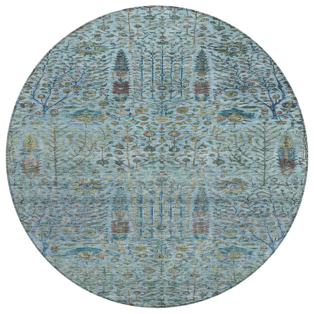 Machine Washable Indoor/Outdoor Chantille ACN2053 Teal 8 x 8 Round Rug
