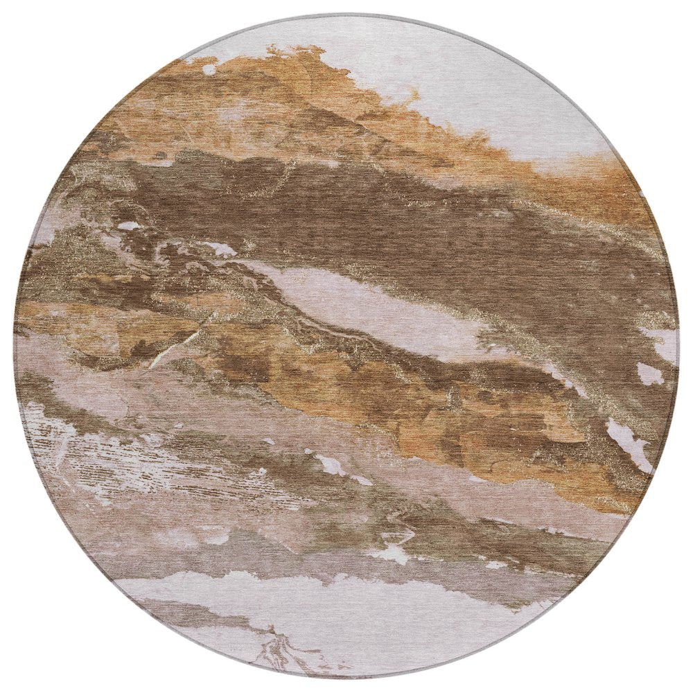 Machine Washable Indoor/Outdoor Chantille ACN2054 Brown 8 x 8 Round Rug