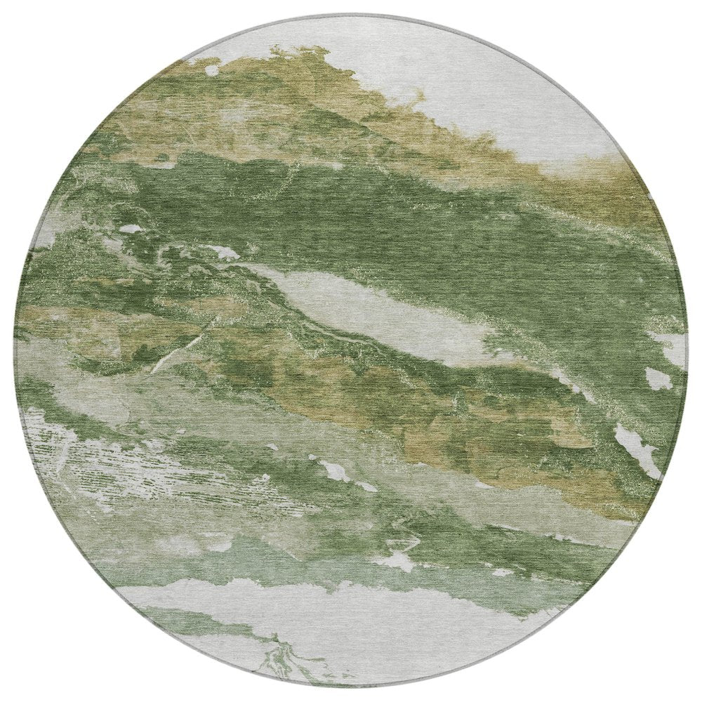 Machine Washable Indoor/Outdoor Chantille ACN2054 Green 8 x 8 Round Rug