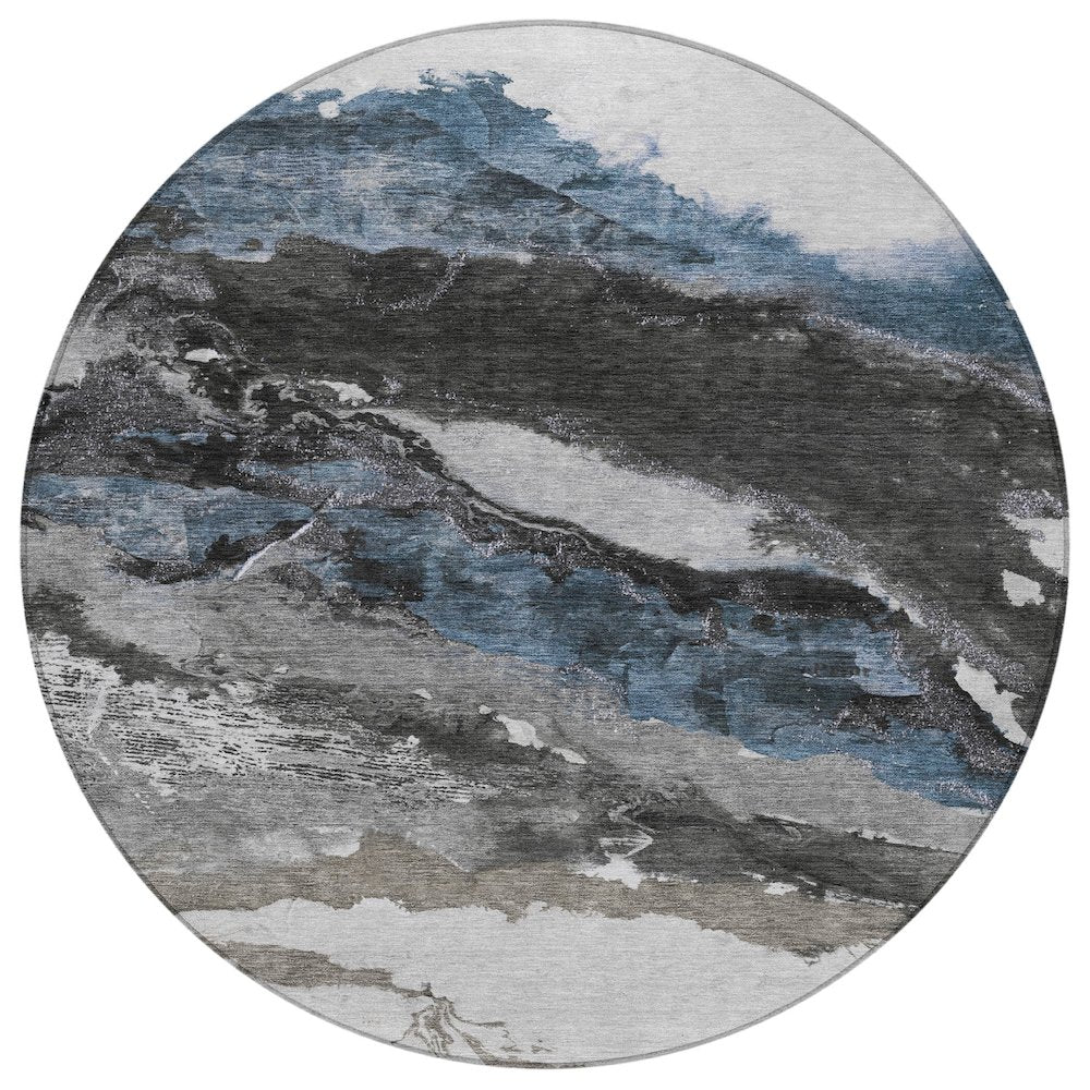 Machine Washable Indoor/Outdoor Chantille ACN2054 Pewter 8 x 8 Round Rug