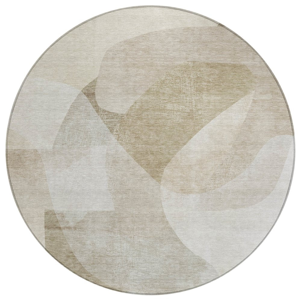 Machine Washable Indoor/Outdoor Chantille ACN2057 Beige 8 x 8 Round Rug