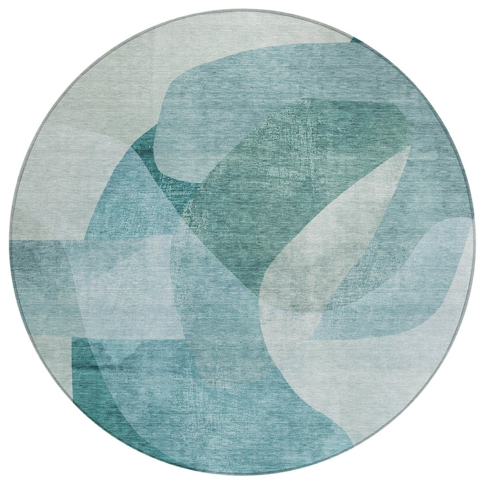 Machine Washable Indoor/Outdoor Chantille ACN2057 Teal 8 x 8 Round Rug