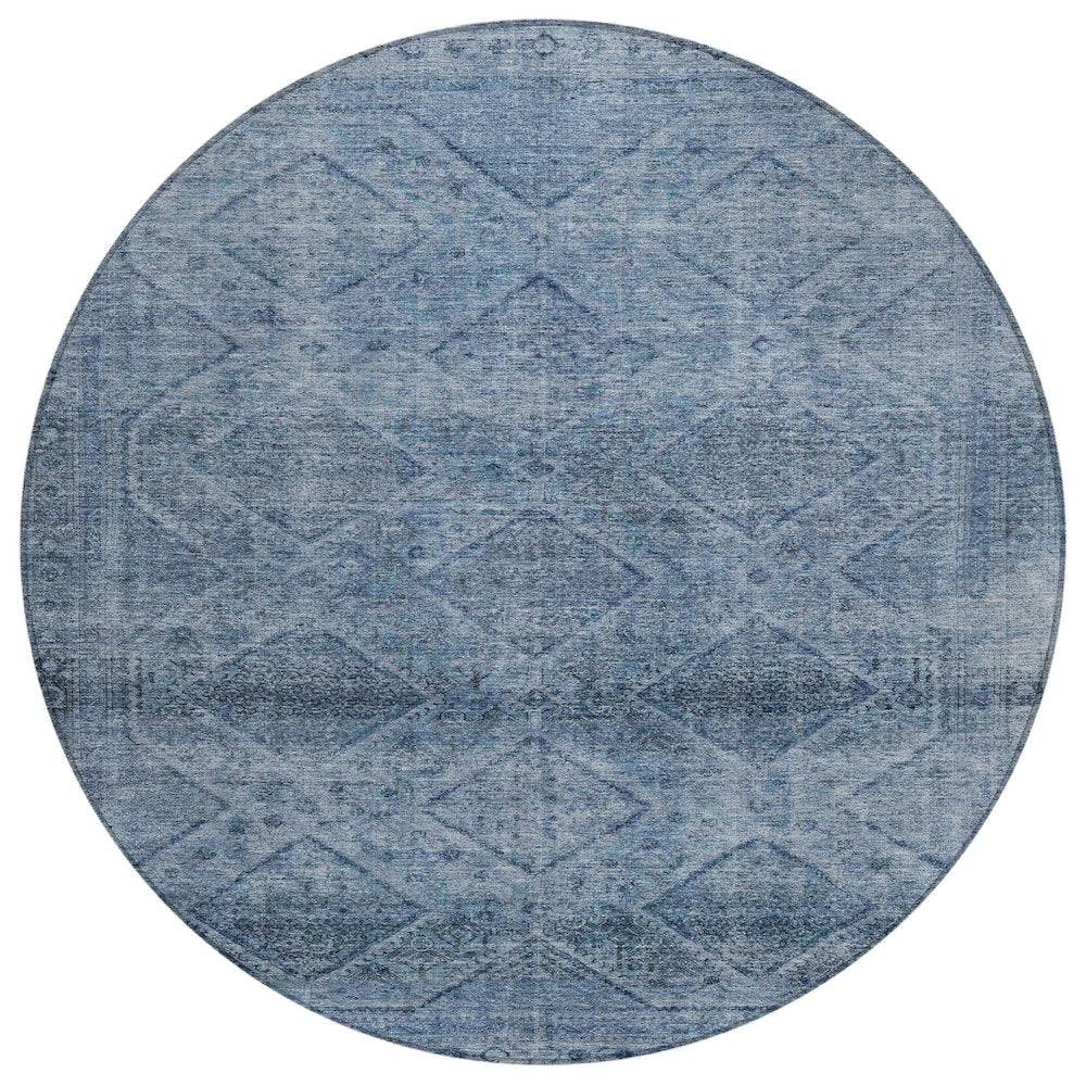 Machine Washable Indoor/Outdoor Chantille ACN2060 Blue 8 x 8 Round Rug