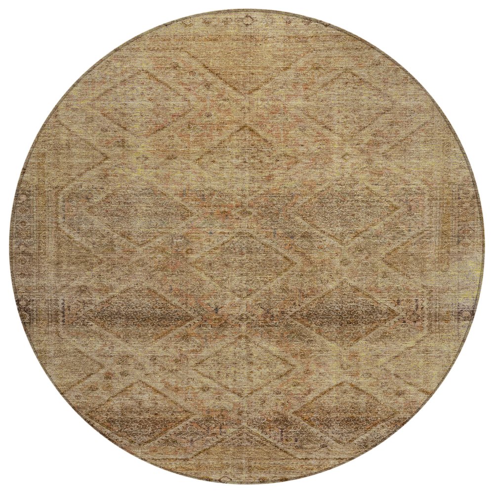 Machine Washable Indoor/Outdoor Chantille ACN2060 Khaki 8 x 8 Round Rug