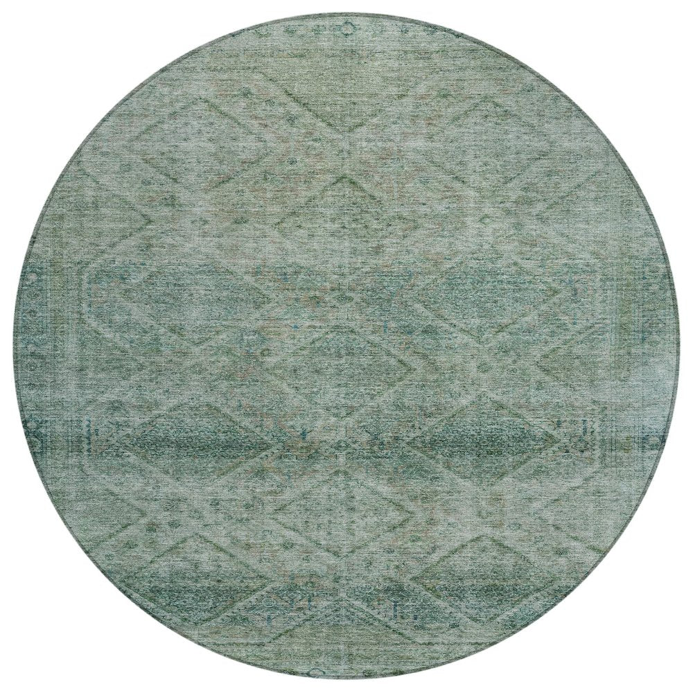 Machine Washable Indoor/Outdoor Chantille ACN2060 Teal 8 x 8 Round Rug