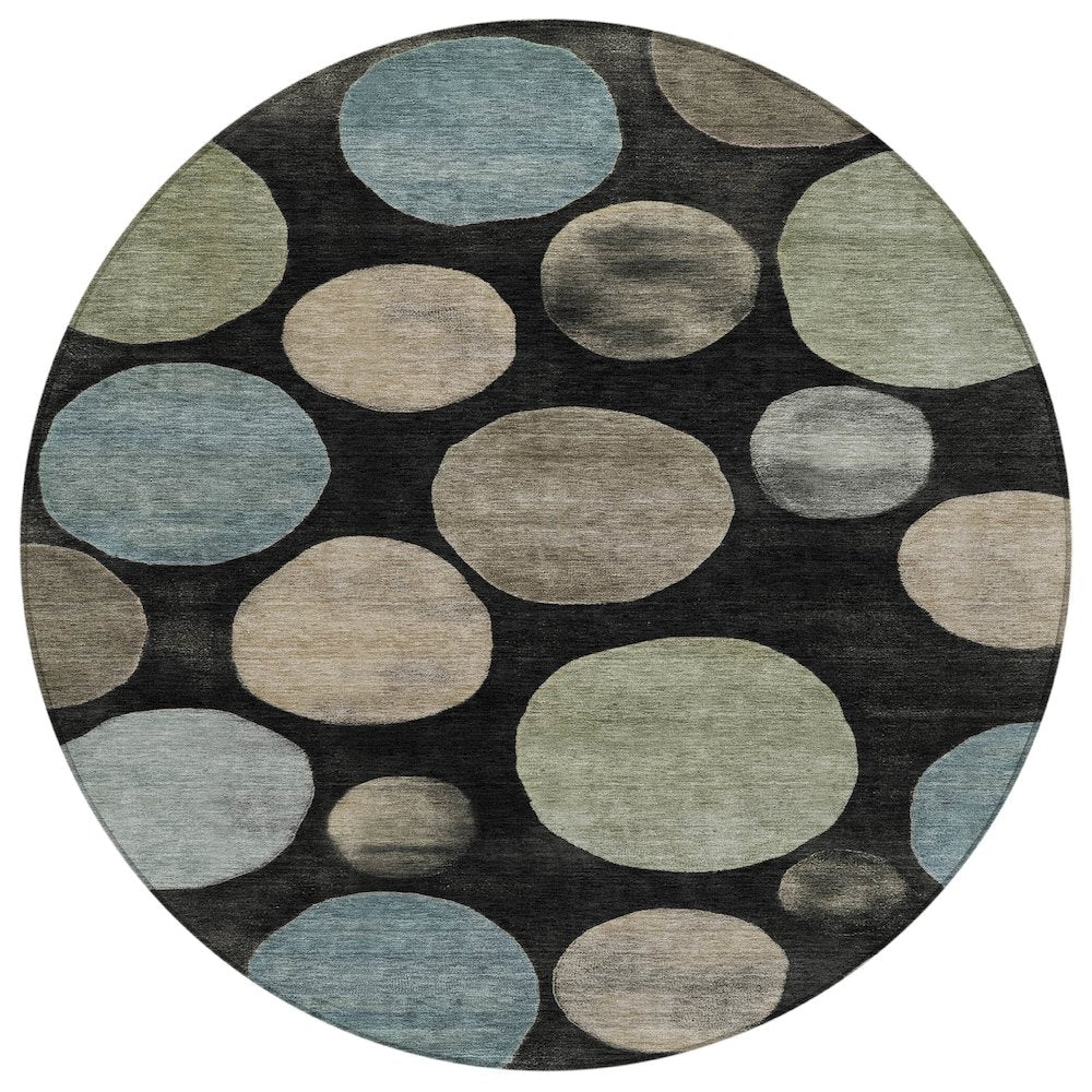 Machine Washable Indoor/Outdoor Chantille ACN2062 Black 8 x 8 Round Rug