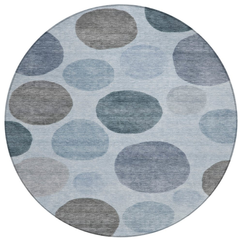 Machine Washable Indoor/Outdoor Chantille ACN2062 Blue 8 x 8 Round Rug