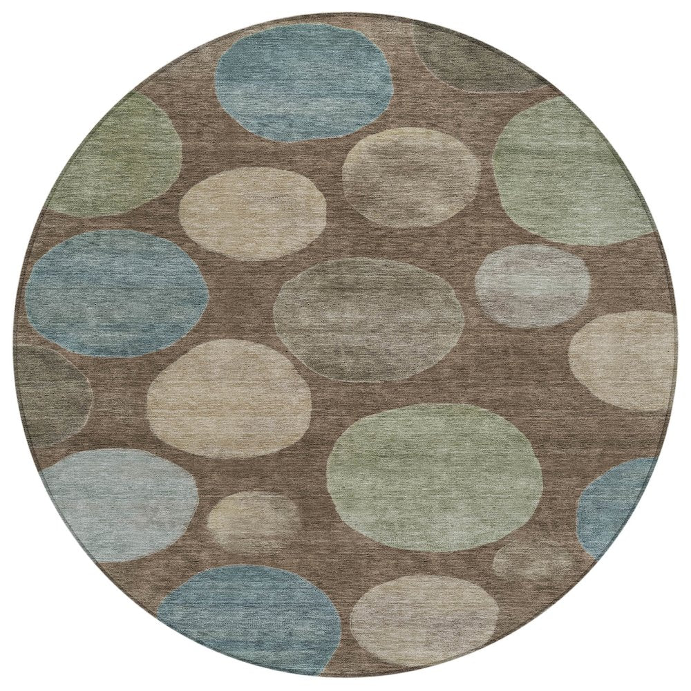 Machine Washable Indoor/Outdoor Chantille ACN2062 Chocolate 8 x 8 Round Rug