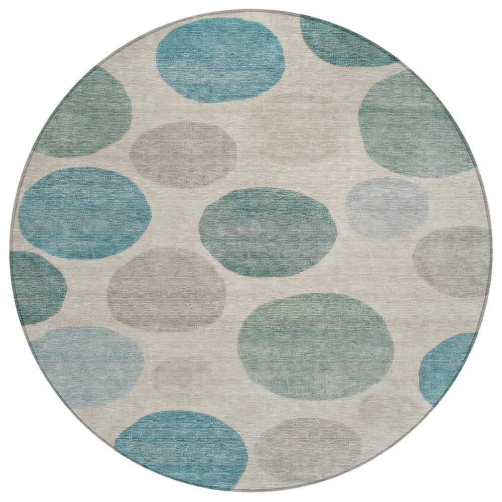 Machine Washable Indoor/Outdoor Chantille ACN2062 Teal 8 x 8 Round Rug