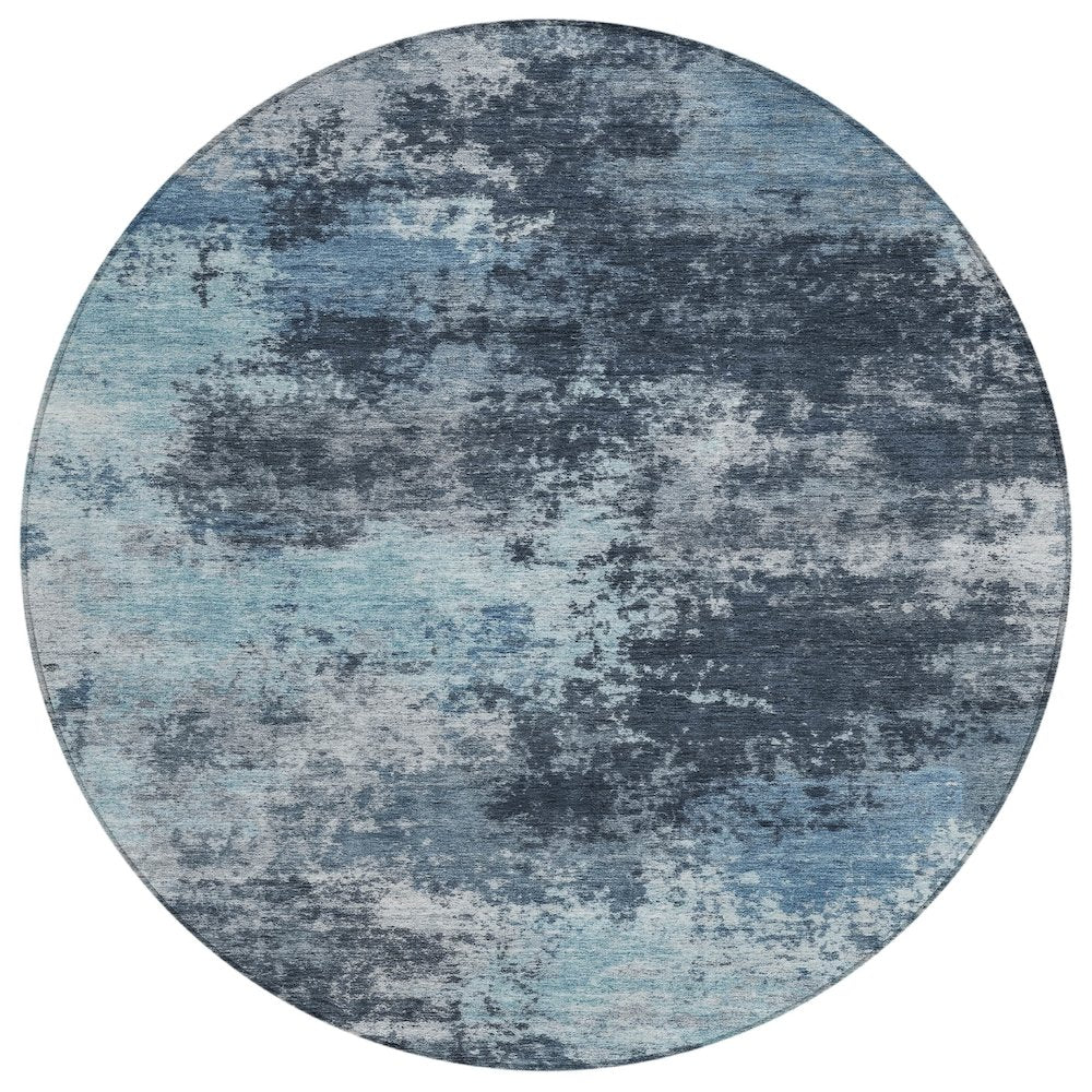 Machine Washable Indoor/Outdoor Chantille ACN2065 Blue 8 x 8 Round Rug