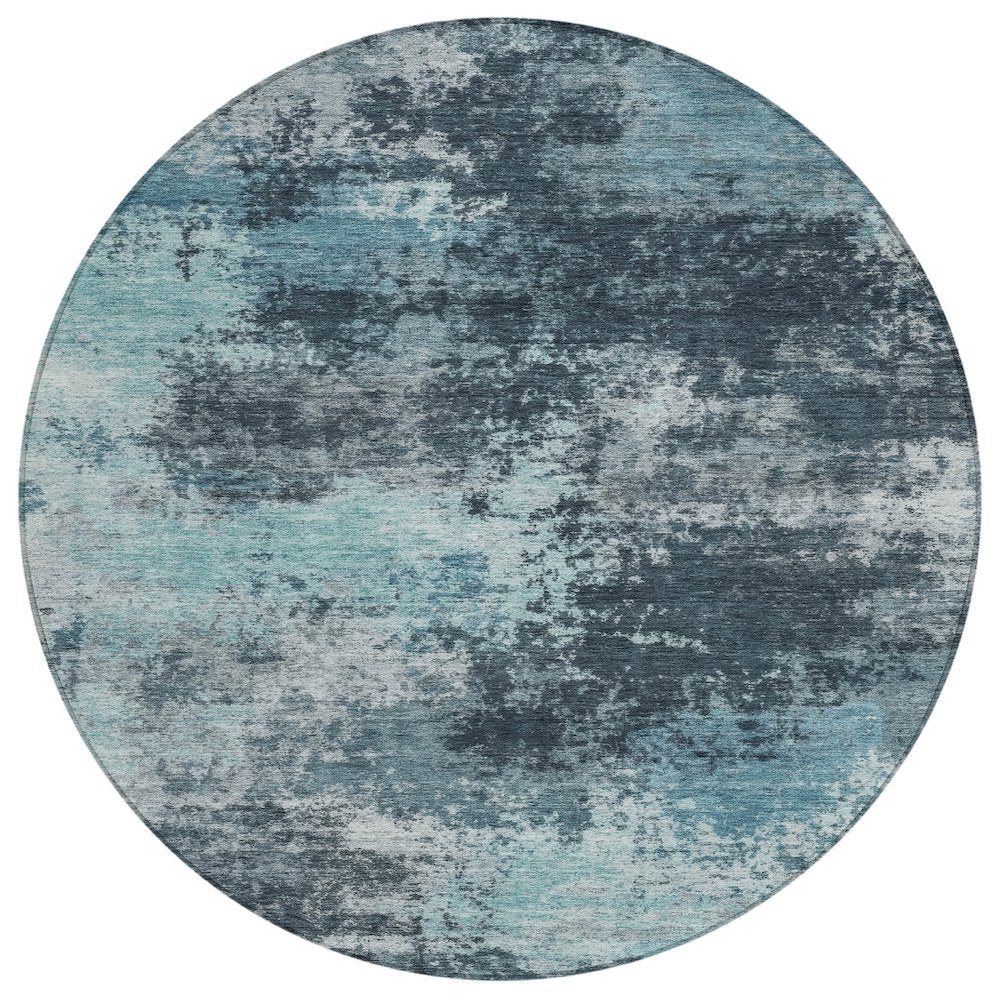 Machine Washable Indoor/Outdoor Chantille ACN2065 Teal 8 x 8 Round Rug