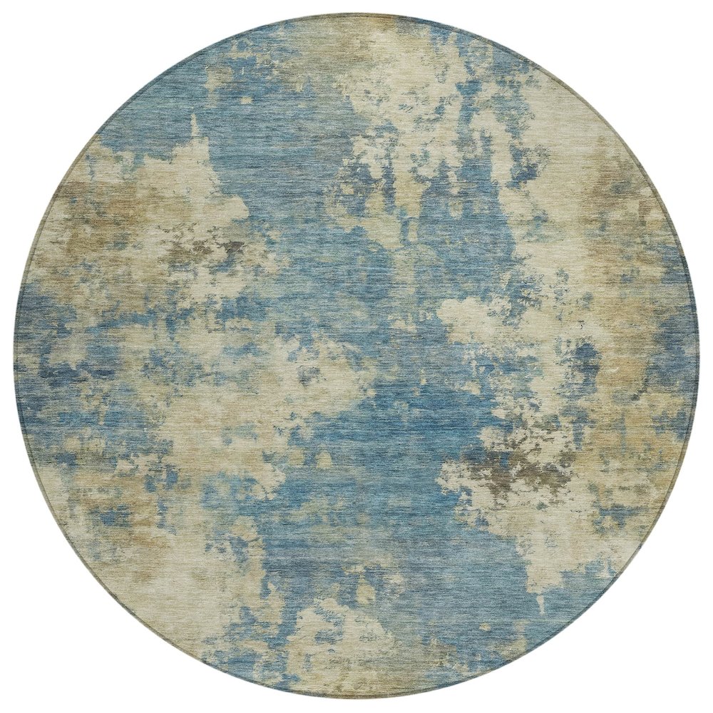 Machine Washable Indoor/Outdoor Chantille ACN2066 Blue 8 x 8 Round Rug