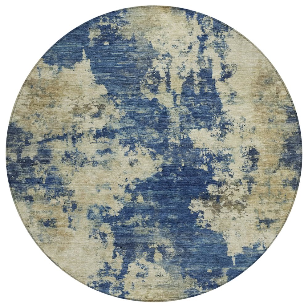 Machine Washable Indoor/Outdoor Chantille ACN2066 Navy 8 x 8 Round Rug