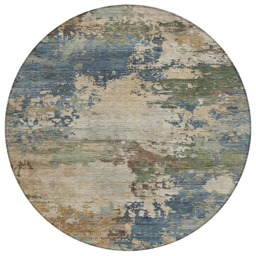 Machine Washable Indoor/Outdoor Chantille ACN2067 Blue 8 x 8 Round Rug