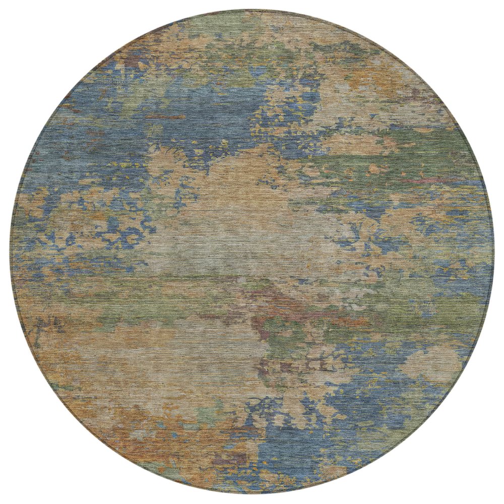 Machine Washable Indoor/Outdoor Chantille ACN2067 Denim 8 x 8 Round Rug