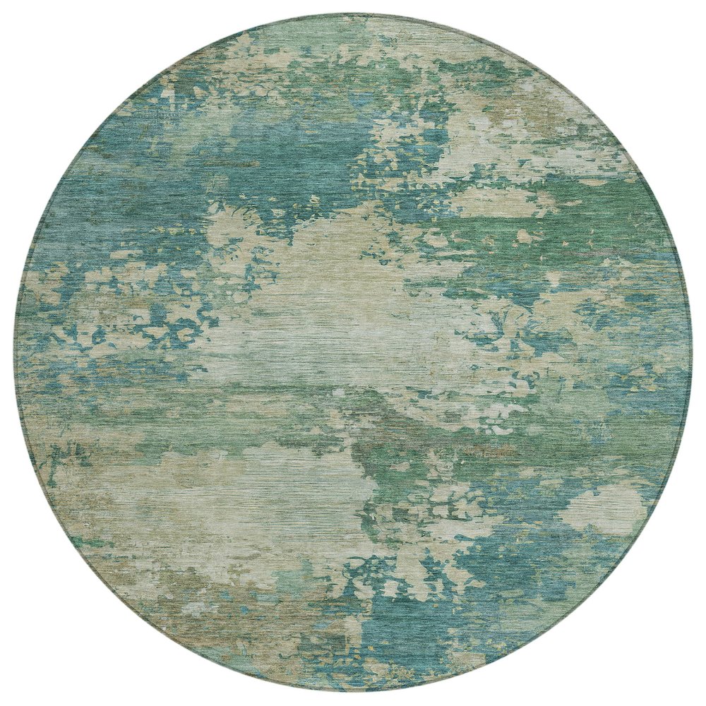 Machine Washable Indoor/Outdoor Chantille ACN2067 Teal 8 x 8 Round Rug