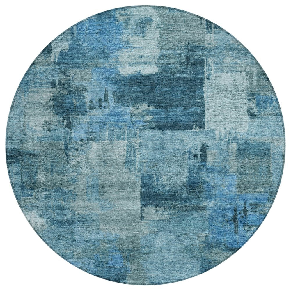 Machine Washable Indoor/Outdoor Chantille ACN2069 Blue 8 x 8 Round Rug