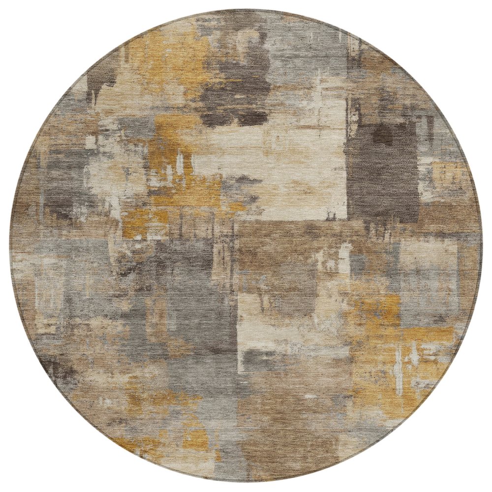 Machine Washable Indoor/Outdoor Chantille ACN2069 Brown 8 x 8 Round Rug