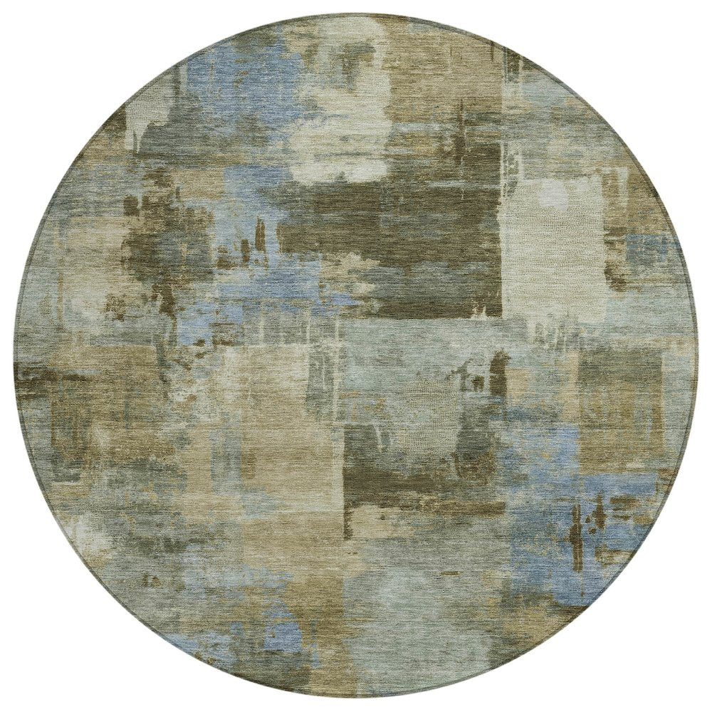 Machine Washable Indoor/Outdoor Chantille ACN2069 Green 8 x 8 Round Rug
