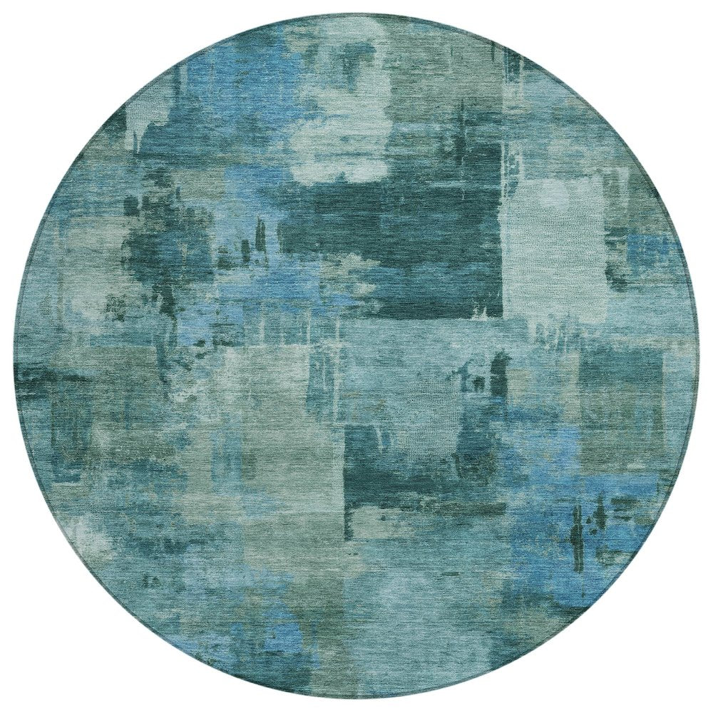 Machine Washable Indoor/Outdoor Chantille ACN2069 Teal 8 x 8 Round Rug