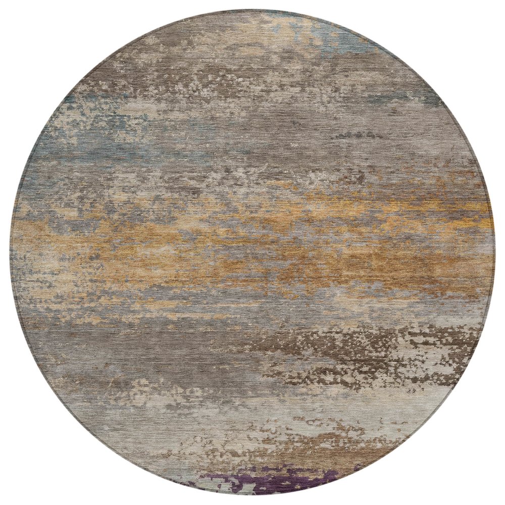 Machine Washable Indoor/Outdoor Chantille ACN2071 Brown 8 x 8 Round Rug