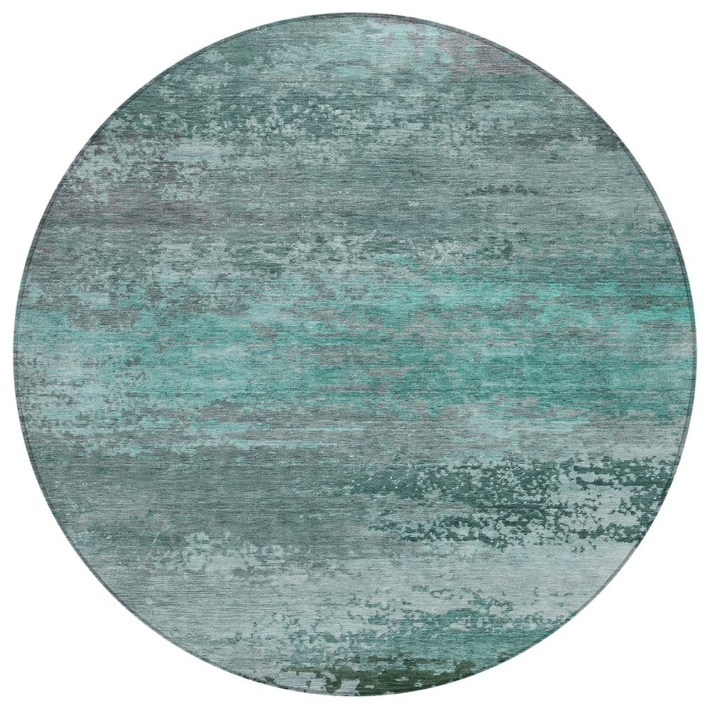 Machine Washable Indoor/Outdoor Chantille ACN2071 Teal 8 x 8 Round Rug