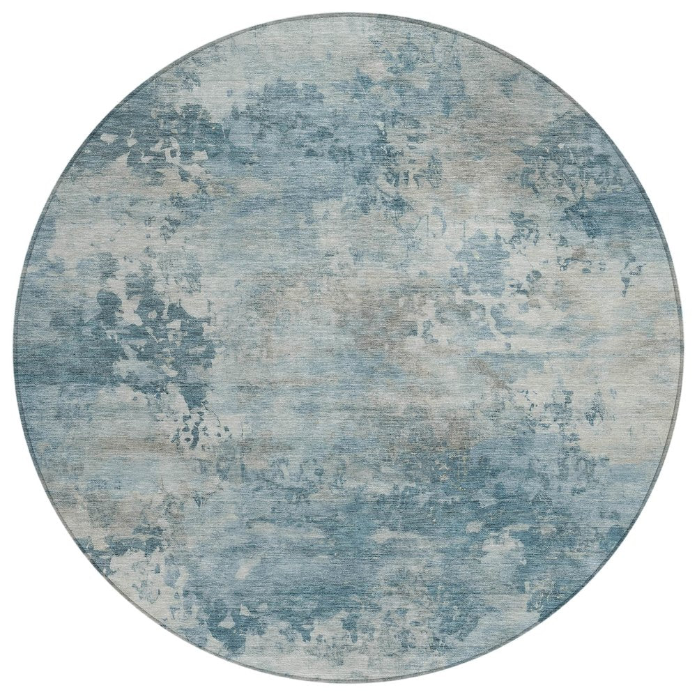 Machine Washable Indoor/Outdoor Chantille ACN2073 Teal 8 x 8 Round Rug