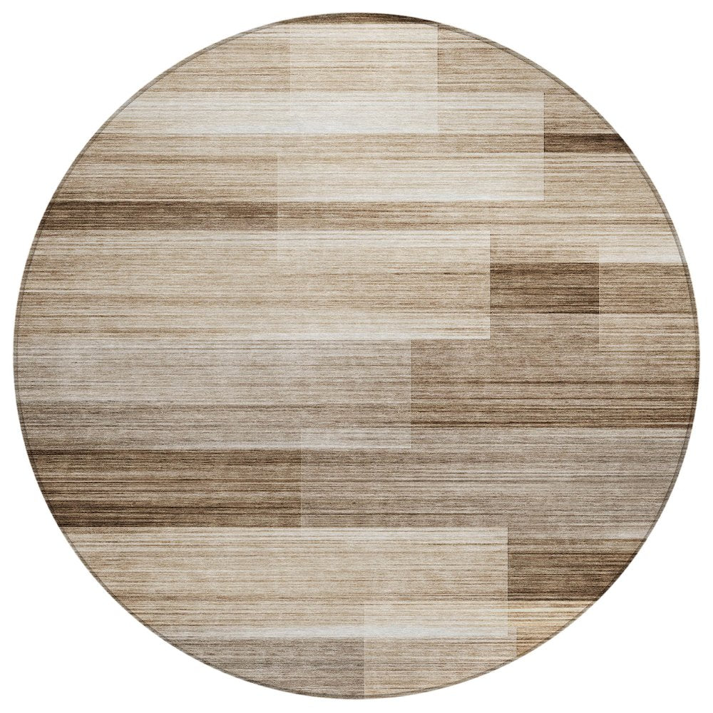 Machine Washable Indoor/Outdoor Chantille ACN2082 Brown 8 x 8 Round Rug