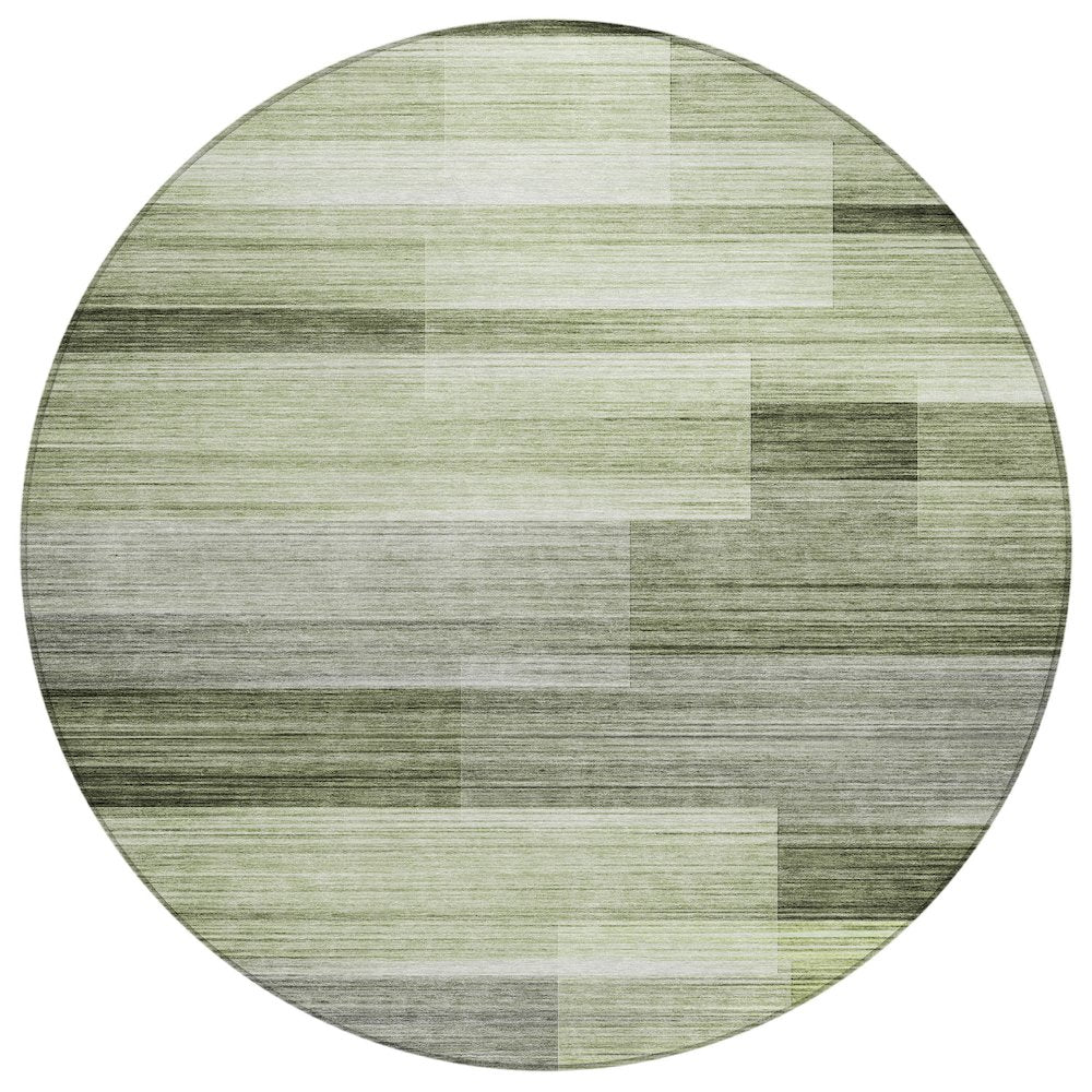Machine Washable Indoor/Outdoor Chantille ACN2082 Green 8 x 8 Round Rug