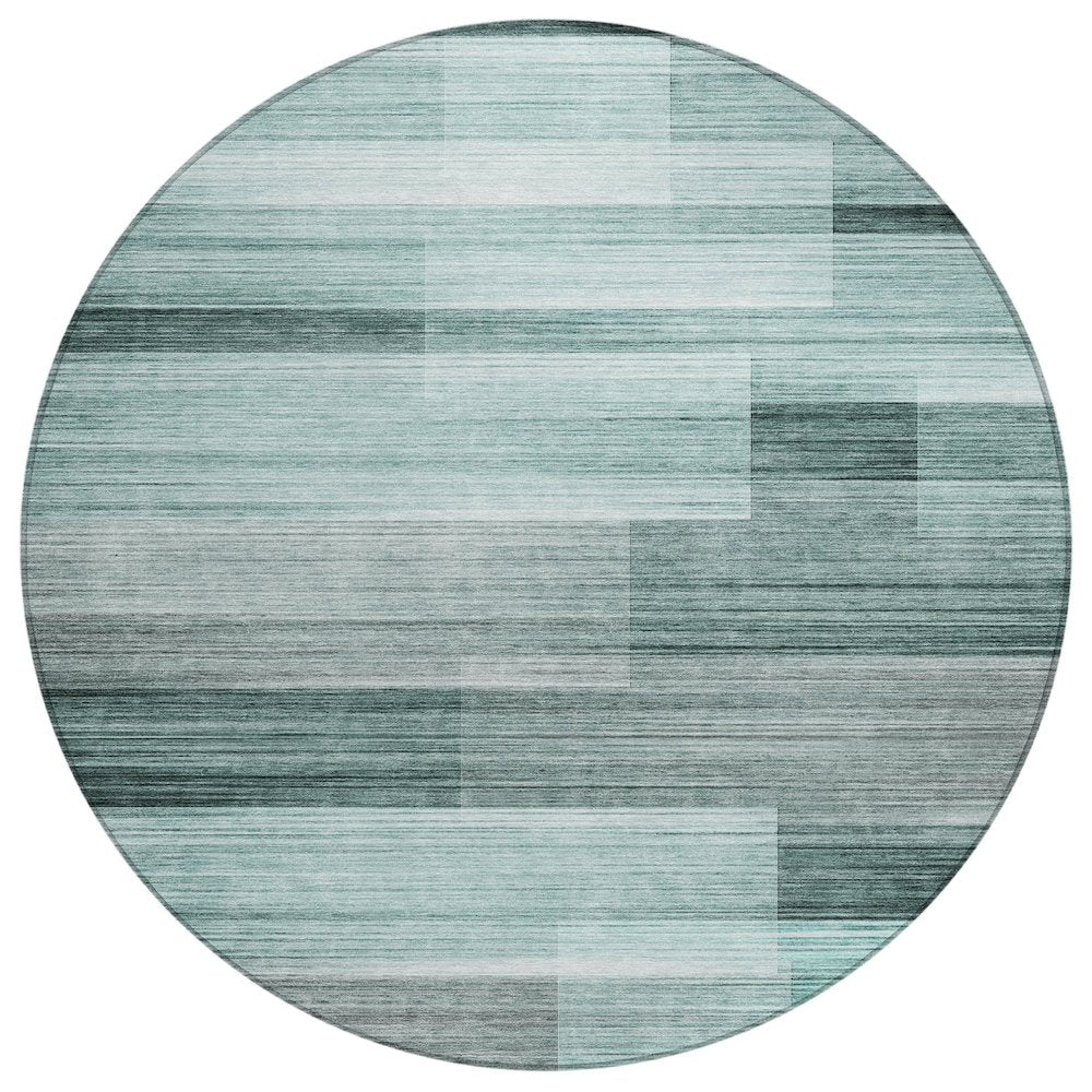 Machine Washable Indoor/Outdoor Chantille ACN2082 Teal 8 x 8 Round Rug