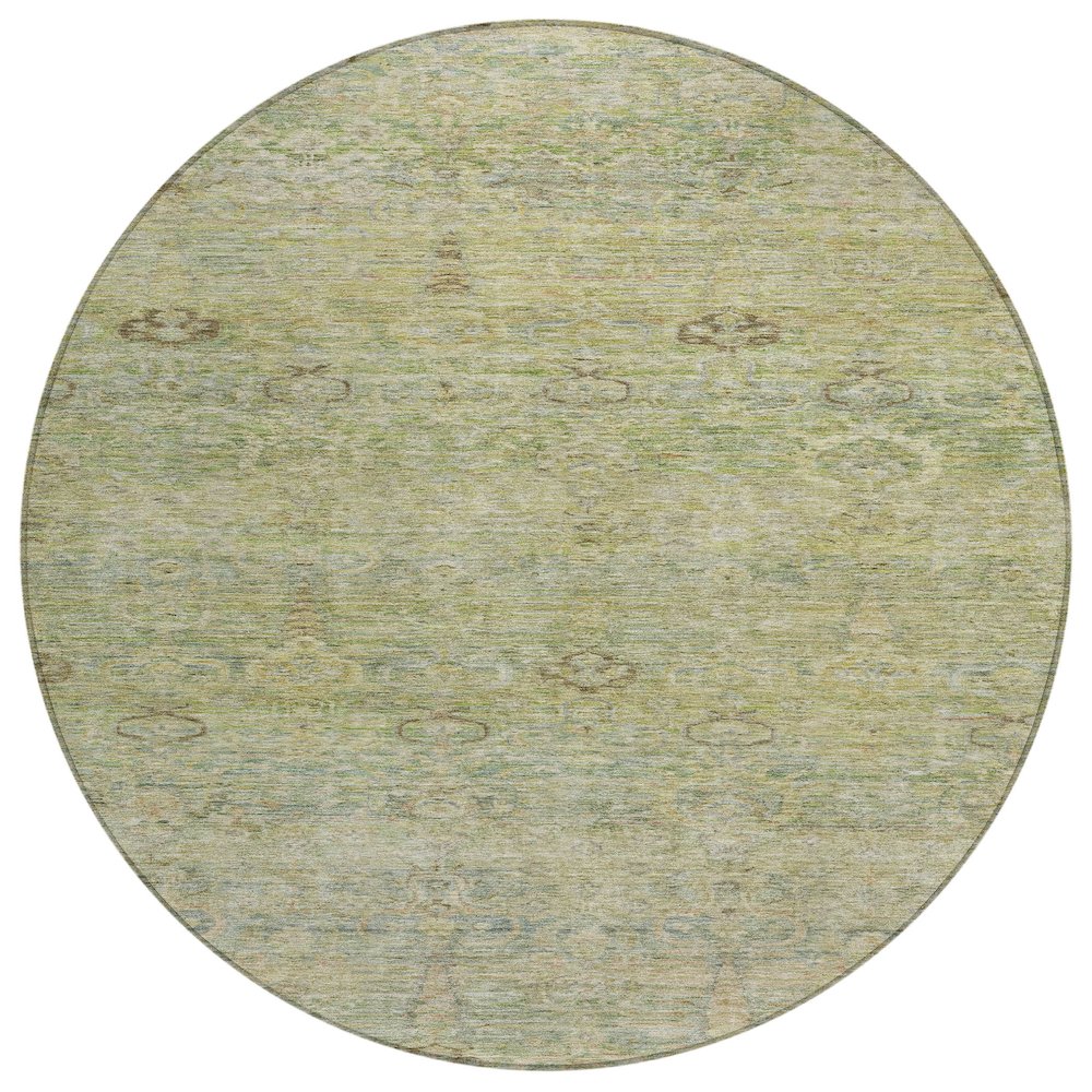 Machine Washable Indoor/Outdoor Chantille ACN2090 Green 8 x 8 Round Rug