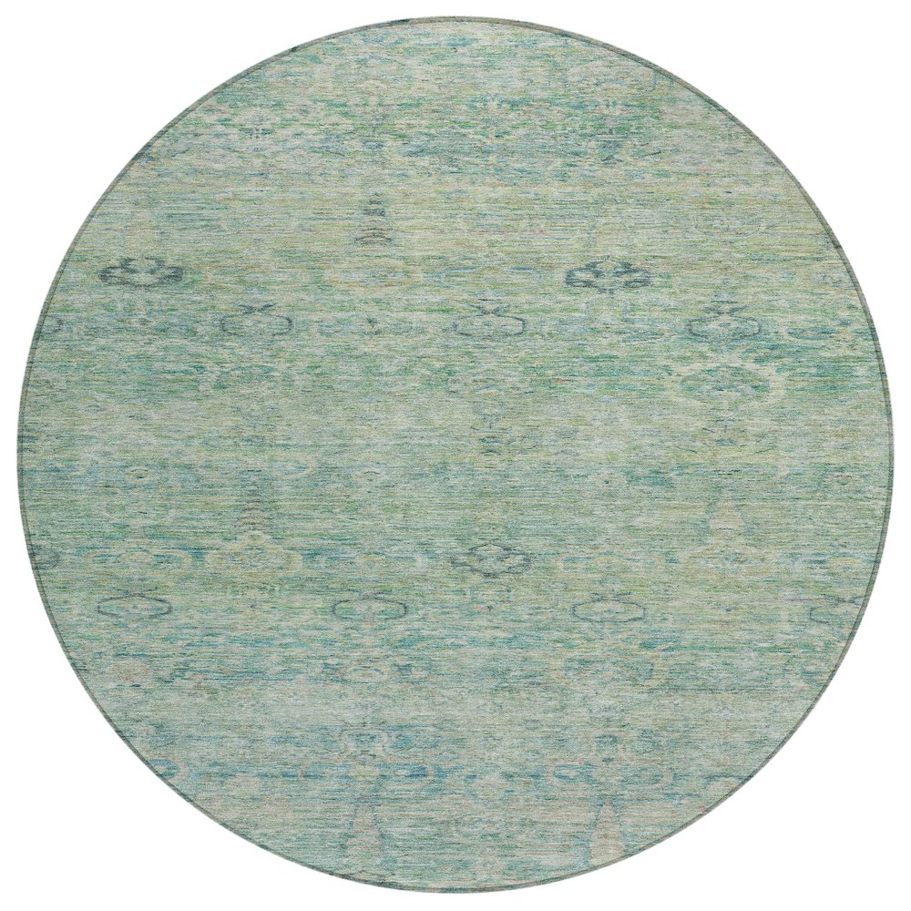 Machine Washable Indoor/Outdoor Chantille ACN2090 Teal 8 x 8 Round Rug