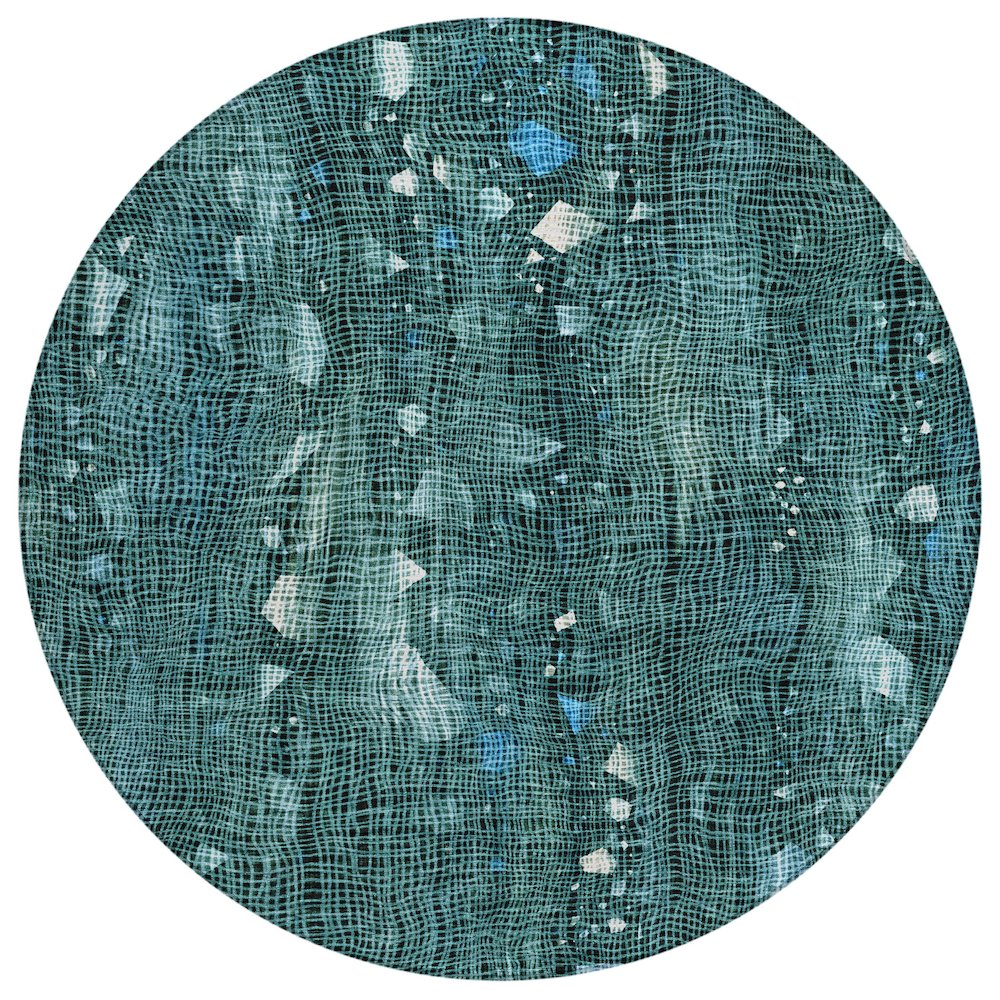 Machine Washable Indoor/Outdoor Chantille ACN2092 Teal 8 x 8 Round Rug