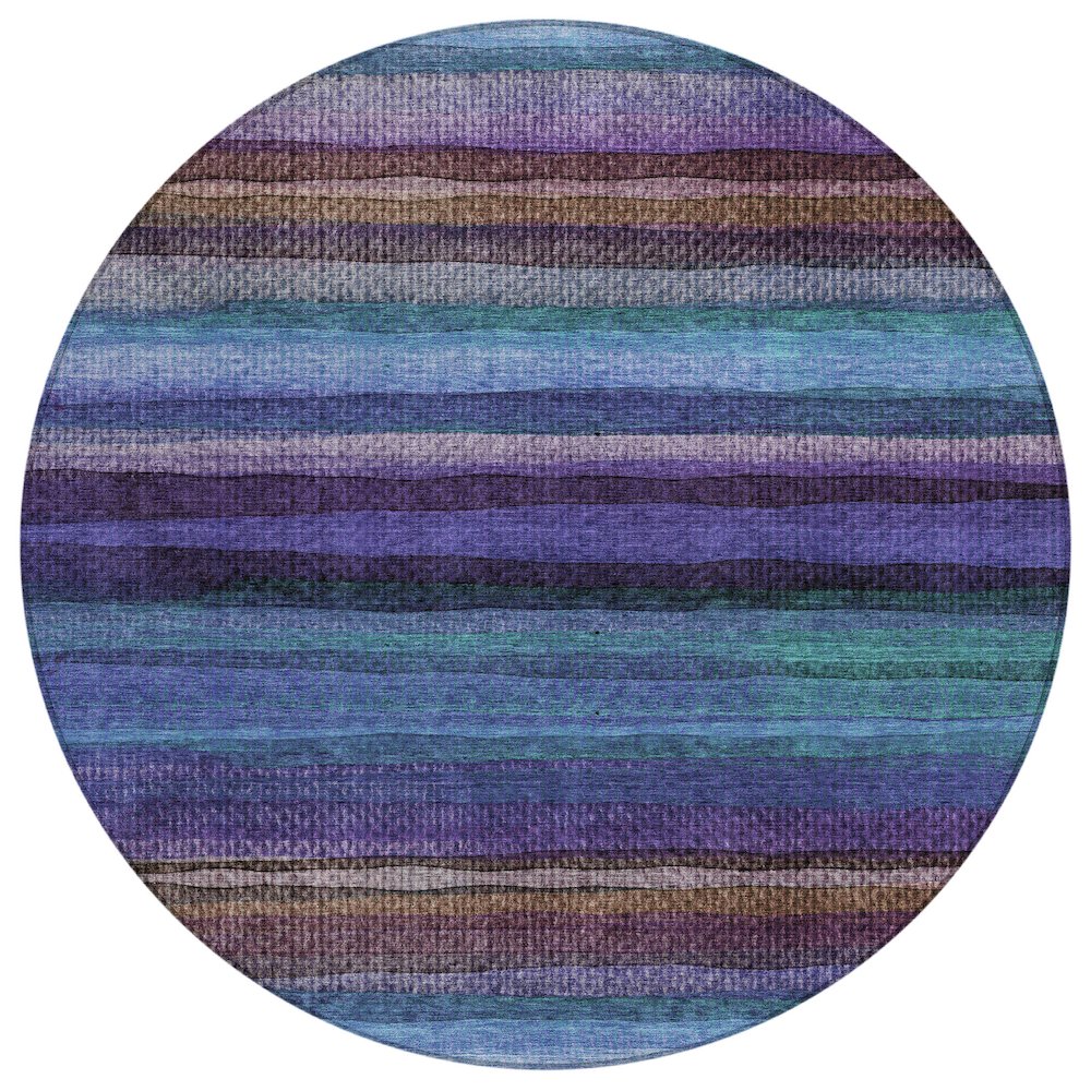 Machine Washable Indoor/Outdoor Chantille ACN2093 Blue 8 x 8 Round Rug