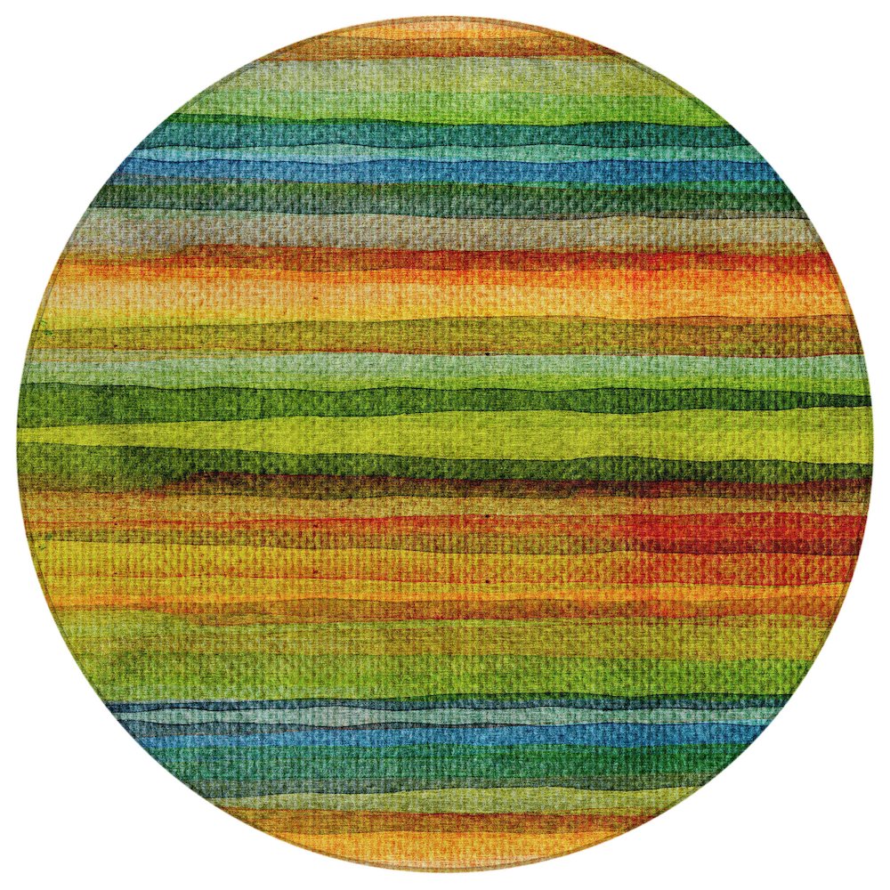 Machine Washable Indoor/Outdoor Chantille ACN2093 Green 8 x 8 Round Rug