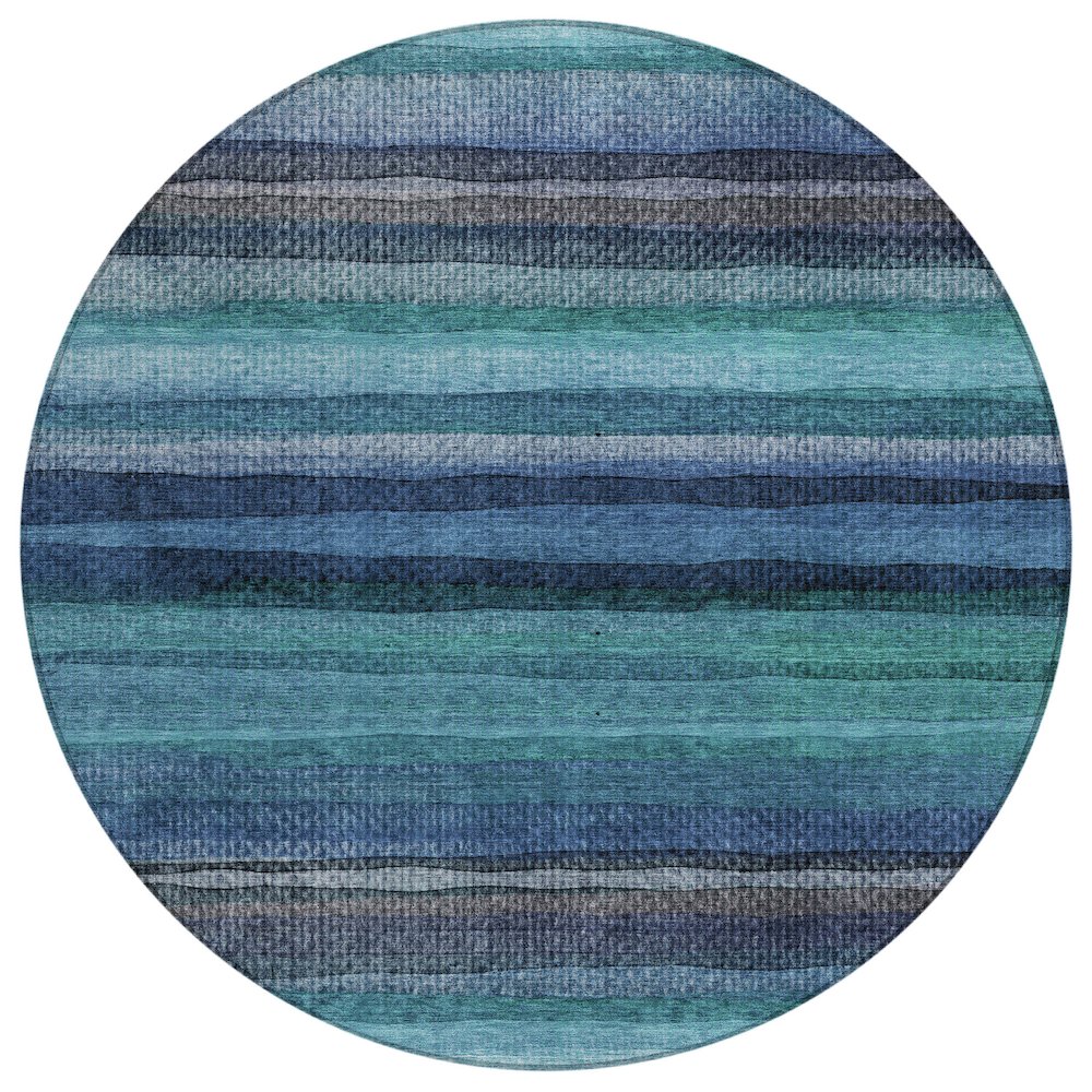 Machine Washable Indoor/Outdoor Chantille ACN2093 Teal 8 x 8 Round Rug