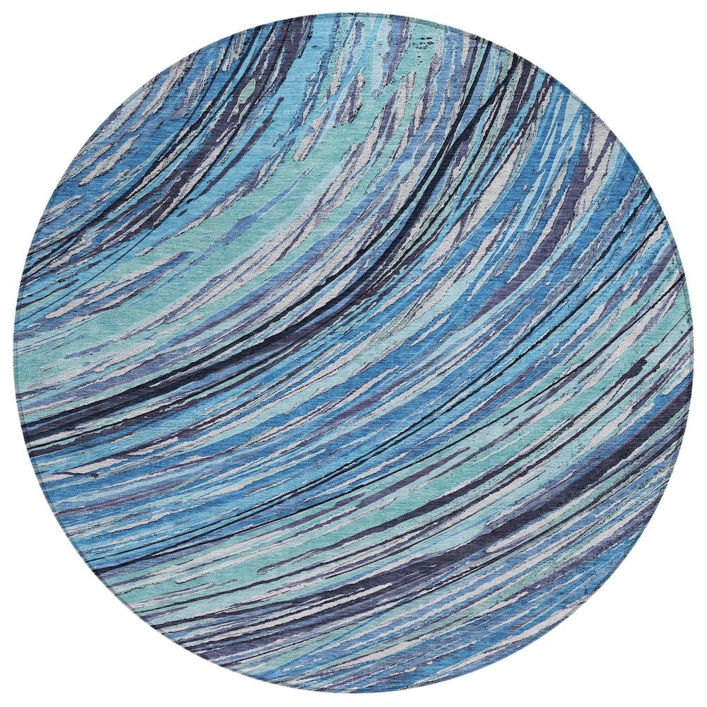 Machine Washable Indoor/Outdoor Chantille ACN2094 Blue 8 x 8 Round Rug