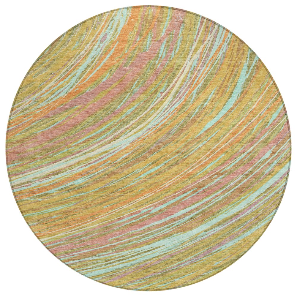 Machine Washable Indoor/Outdoor Chantille ACN2094 Gold 8 x 8 Round Rug